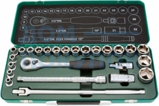 Набор метрических головок с принадлежностями 1/2, 25 предметов Sata 09092ME