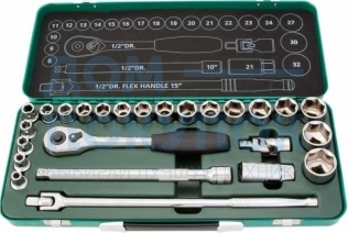 Набор метрических головок с принадлежностями 1/2, 25 предметов Sata 09092ME-12
