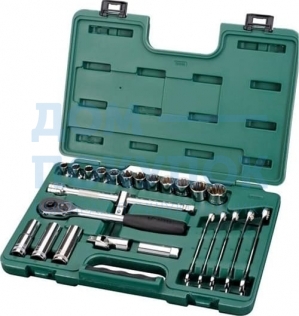 Набор ключей и торцевых головок с принадлежностями, 25 шт, 1/2 DR, Sata 09506
