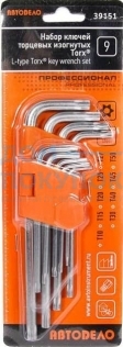 Набор Г-образных ключей TORX 9шт T10-T50 с отверстием АвтоDело 39151 11739