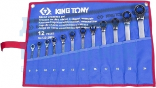 Набор комбинированных трещоточных ключей (8-24 мм, чехол из теторона, 12 предметов) KING TONY 12212MRN