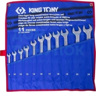 Набор комбинированных удлиненных ключей, 8-24 мм, чехол из теторона, 11 предметов KING TONY 12A1MRN