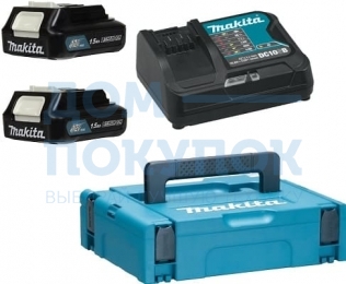 Набор зарядное устройство DC10SB+ 2 аккумулятора BL1016B 12В, 1.5Ач, Li-ion в кейсе MakPac Makita 195817