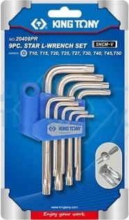 Набор Г-образных ключей TORX KING TONY T10-T50 с отверстием 9 предметов 20409PR