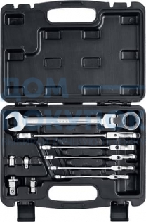 Набор комбинированных гаечных ключей трещоточных шарнирных с  адаптерами, 10 шт, 8 - 19 мм, ЗУБР 27102-H10