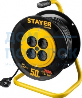 Удлинитель на катушке STAYER MS 207, 50 м, 2200 Вт, 4 гнезда 55073-50