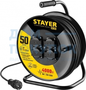 Удлинитель на катушке STAYER RX 325, 50 м, 4000 Вт, 4 гнезда 55076-50