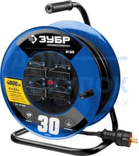 Удлинитель на катушке ЗУБР Профессионал КГ 325 30 м, 4000 Вт, 4 гнезда 55079-30