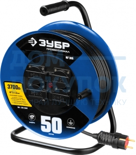 Удлинитель на катушке ЗУБР Профессионал КГ 315, 50 м, 3700 Вт, 4 гнезда 55080-50