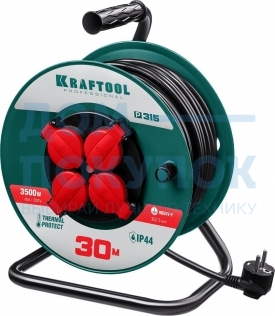 Удлинитель на катушке KRAFTOOL P-315 30 м, 3500 Вт, 4 гнезда 55084-30