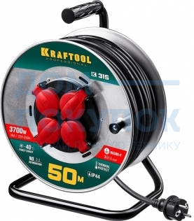 Удлинитель на катушке KRAFTOOL К-315 50 м, 3700 Вт, 4 гнезда 55085-50_z01