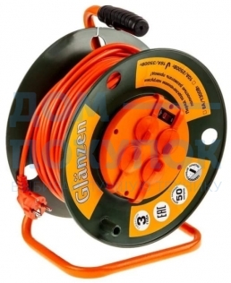 Удлинитель силовой на катушке GLANZEN ЕВ-50-007