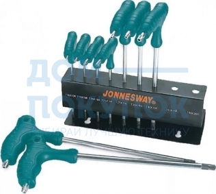 Набор ключей торцевых TORX® с рукояткой с центрированным штифтом Т10-Т50, 9 предметов Jonnesway H10MT09S
