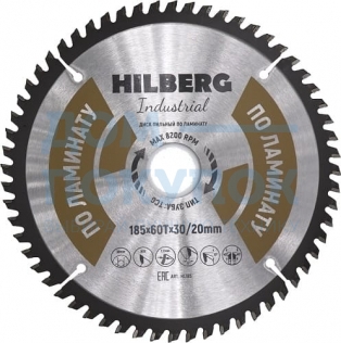 Диск пильный Hilberg Industrial Ламинат (185x30/20 мм; 60Т) TRIO-DIAMOND HL185