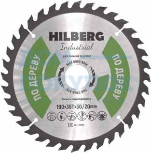 Диск пильный Hilberg Industrial Дерево (190x30/20 мм; 36Т) TRIO-DIAMOND HW191