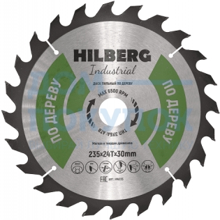 Диск пильный Hilberg Industrial Дерево (235x30 мм; 24Т) TRIO-DIAMOND HW235