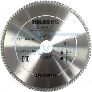 Диск пильный по дереву Hilberg Industrial (350х50 мм; 100Т) Trio-Diamond HW356