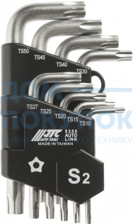 Набор ключей TORX пятилучевых Г-образных с отверстием ТS10-ТS50 9 предметов JTC JTC-5355